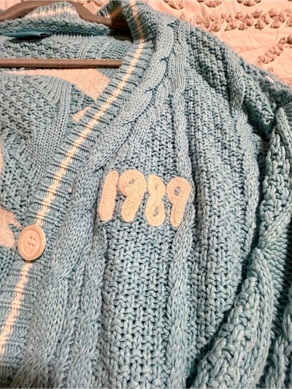 Taylor Swift 1989 Light Blue Cable Knit Cardigan Sweater - Picture 5 of 5